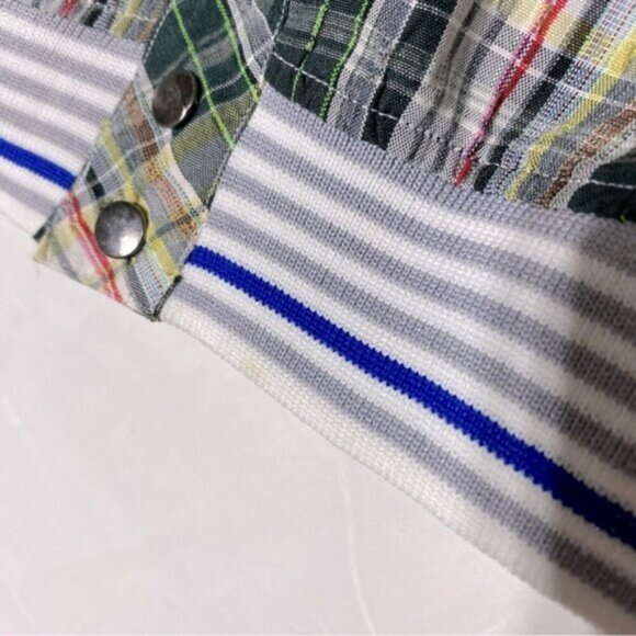 Jones New York Green Wht Plaid Short Sleeve Elastic Hem Snap Front Golf Shirt XL - Picture 5 of 14